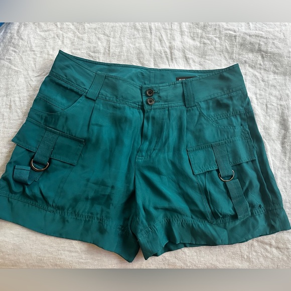 Club Monaco 100% Silk Cargo Shorts – Teal Green – Size 0 - Picture 1 of 10
